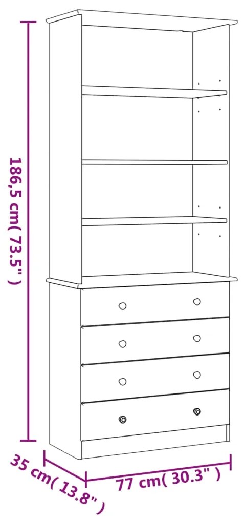 Estante c/ gavetas ALTA 77x35x186,5 cm pinho maciço branco