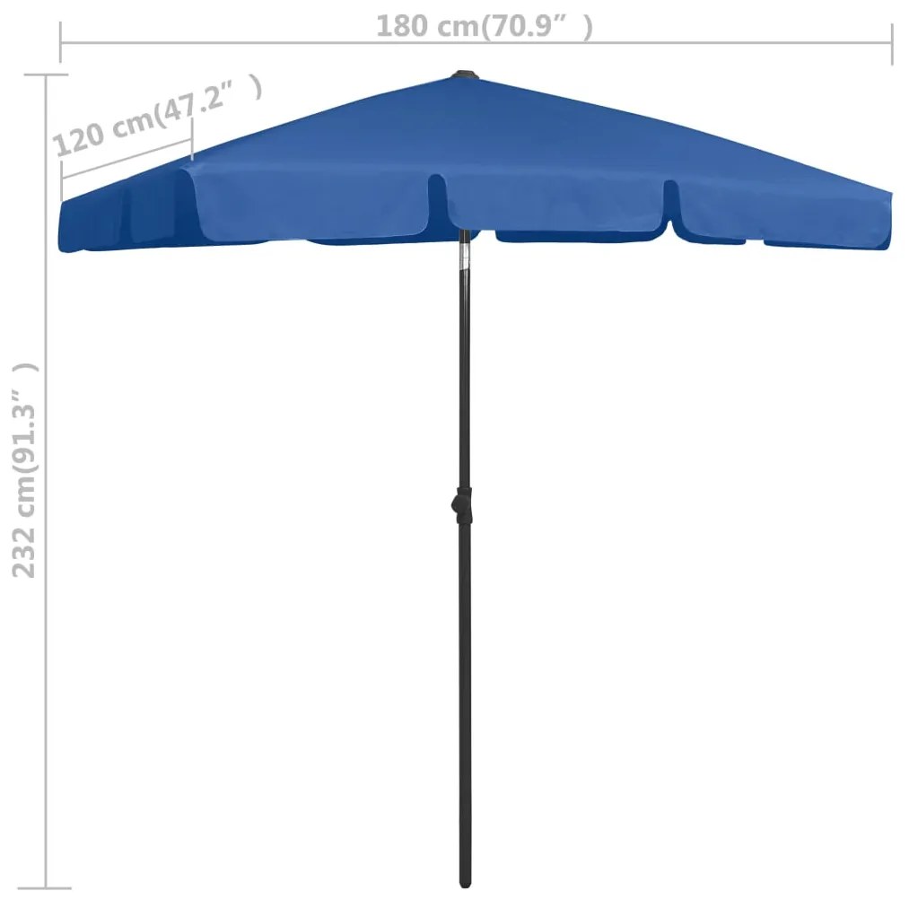 Guarda-sol de praia 180x120 cm azul-ciano