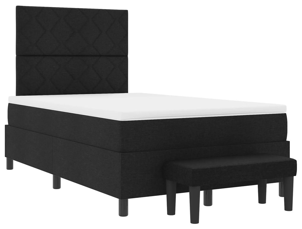 Cama Box com colchão e banco preto 120x200 cm tecido