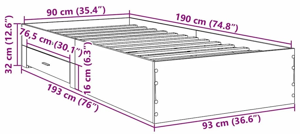 Cama vidaXL Sonoma Carvalho 90x190 cm Madeira Engenharia