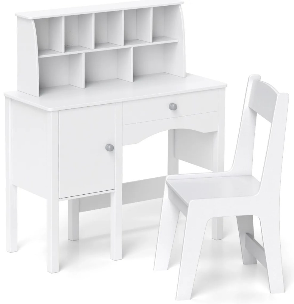 Secretária infantil com cadeira para crianças com gaveta, armário e estante 79 x 34 x 91 cm Branca