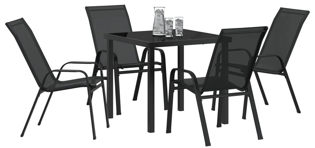 Conjunto de Jantar de 5 Peças vidaXL Preto Textilene e Aço