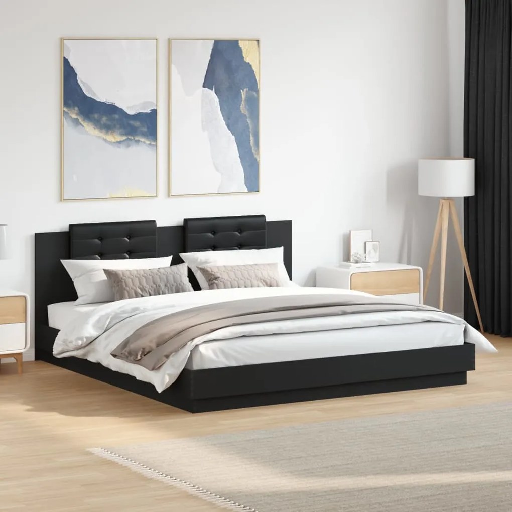 Estrutura cama c/ cabeceira 160x200 cm derivados madeira preto