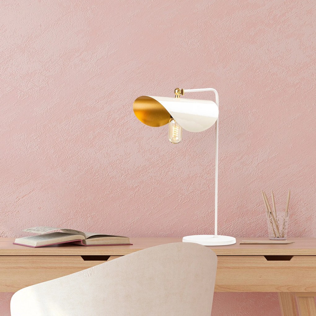 Candeeiro de Mesa Sivani – Branco e Dourado – 17 x 35 cm