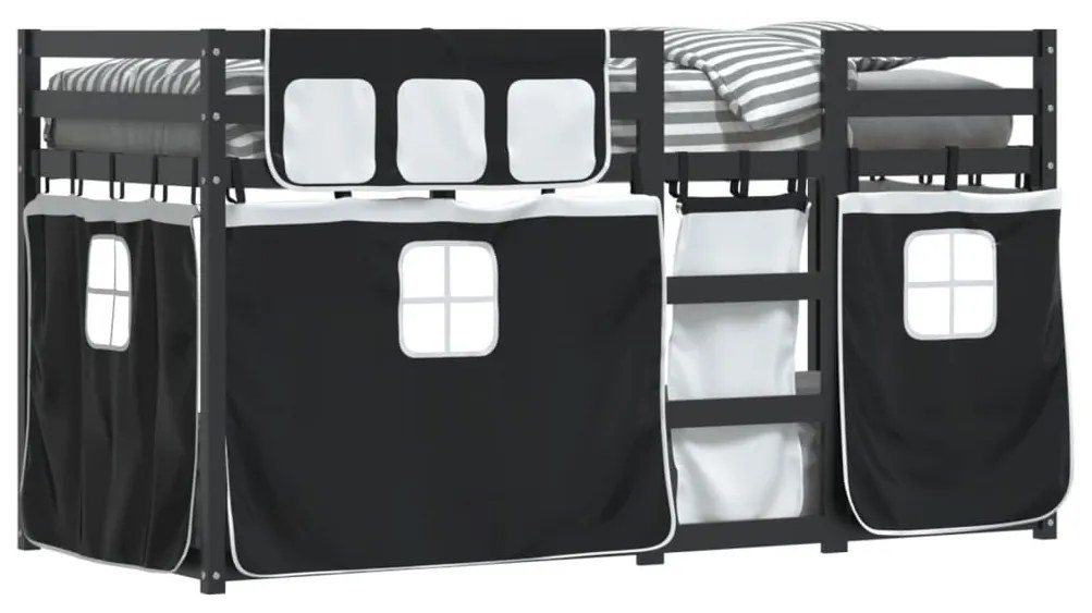 Beliche com cortinas 90x200 cm pinho maciço branco e preto