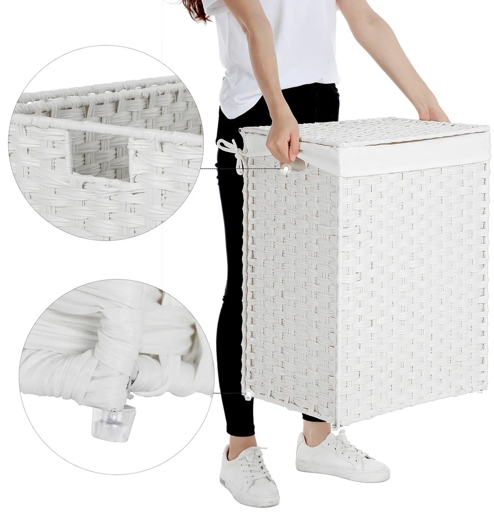 Cesto para roupa suja em Polyrattan 46 x 33 x 60 cm Branco