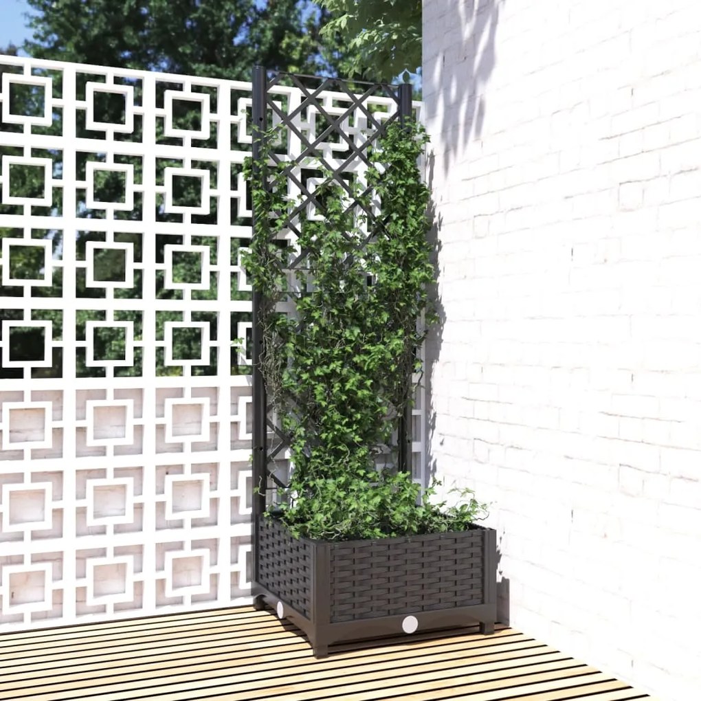 318268 vidaXL Vaso/floreira jardim c/ treliça 40x40x121,5 cm PP preto