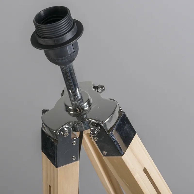 Candeeiro de pé rústico em madeira sem abajur - Tripod Design,Industrial,Retro