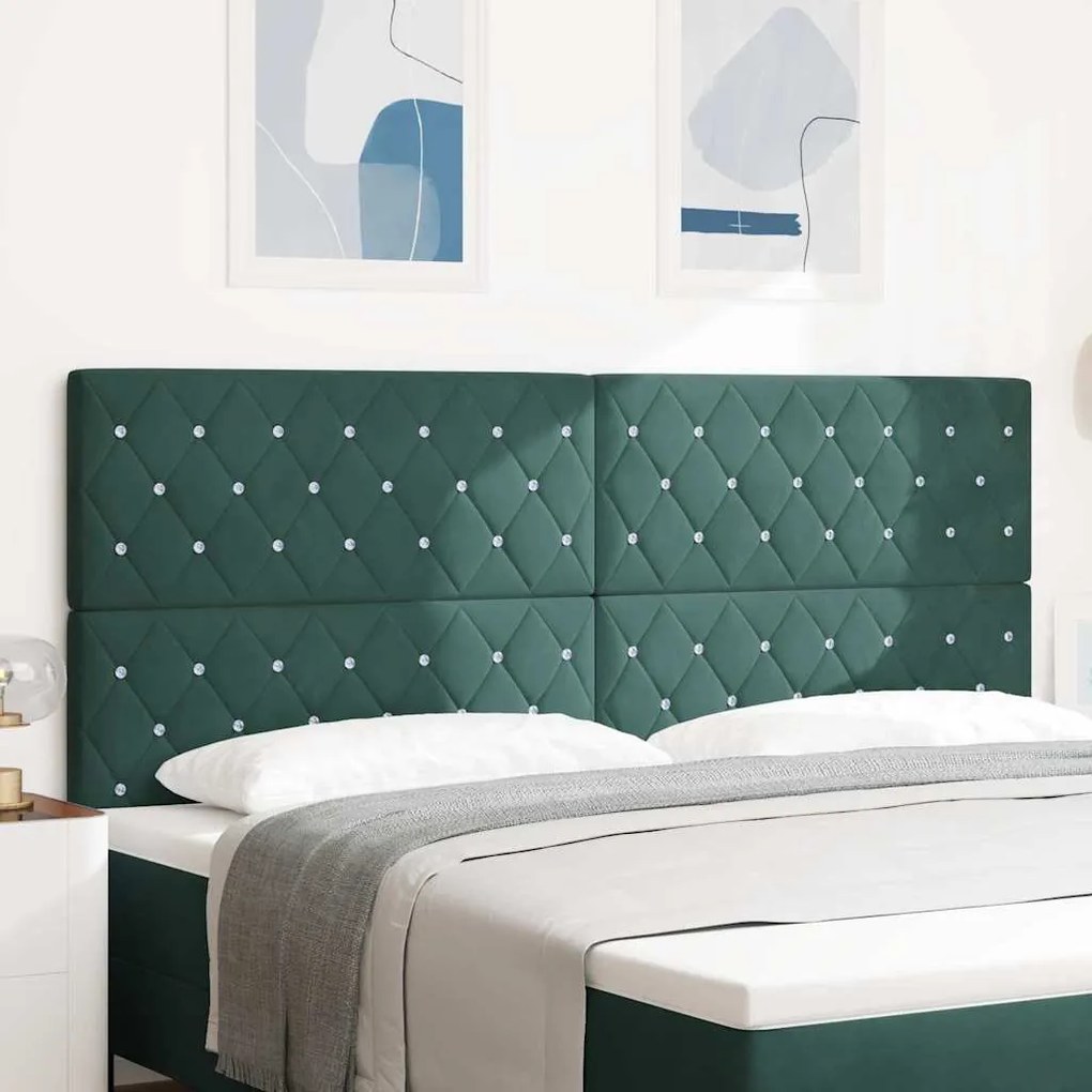 vidaXL Cabeceira em Veludo Verde Escuro com Botão de Cristal Tufted 200 cm