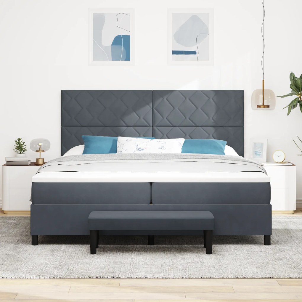 Cama Box Spring com Colchão & Banco Cinza Escuro 200x200 cm Veludo