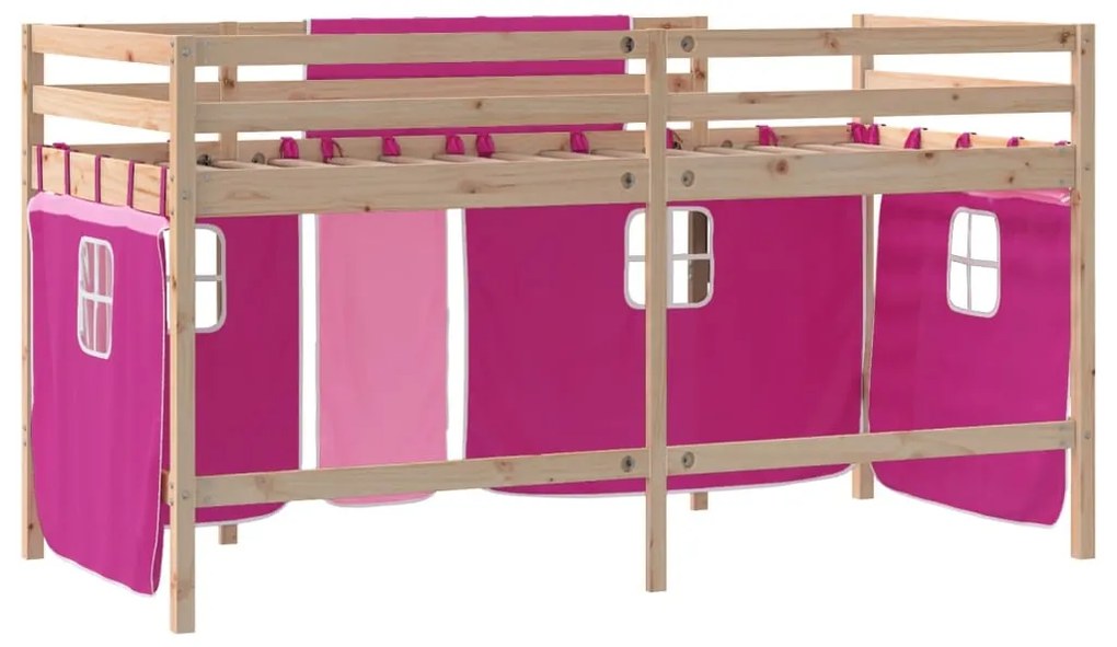 Cama alta p/ criança c/ cortinas 90x190 cm pinho maciço rosa