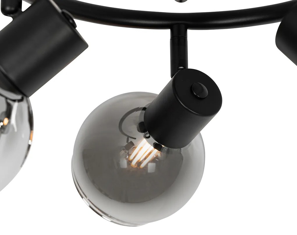 LED Foco de teto inteligente preto com vidro fumê 3 luzes incluindo WiFi P45 - Vidro Art Deco