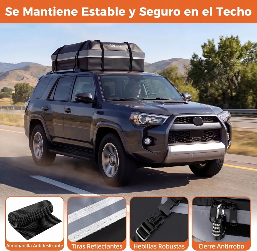 Mala de tejadilho universal para carro 112 x 86 x 45 cm, impermeável em PVC, 450 L, com 6 ganchos, 10 correias, faixas refletoras e saco de transporte