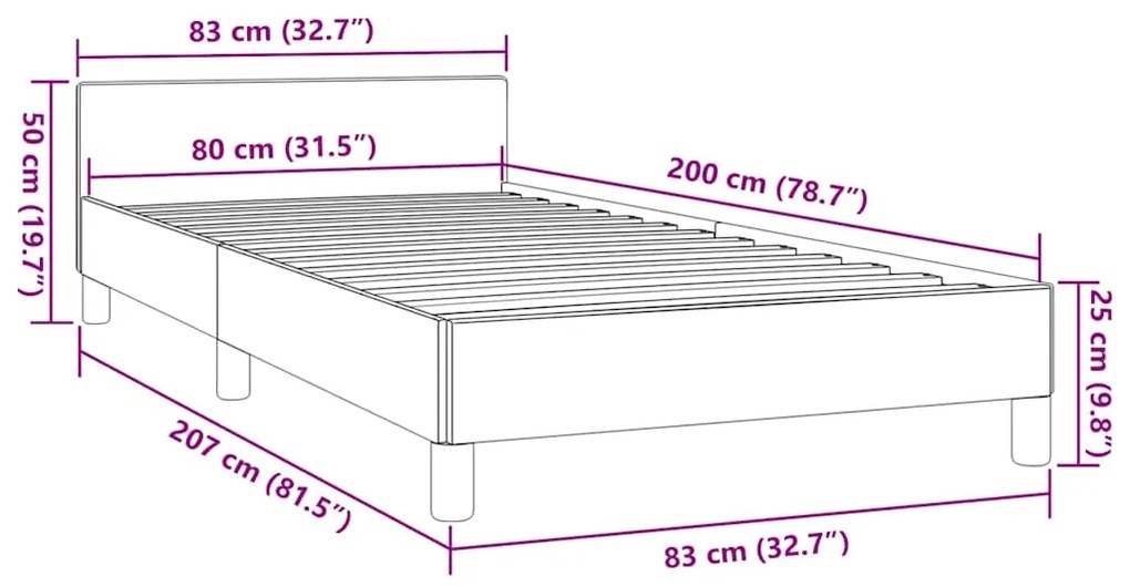 Estrutura cama c/ cabeceira sem colchão tecido 80x200 cm creme