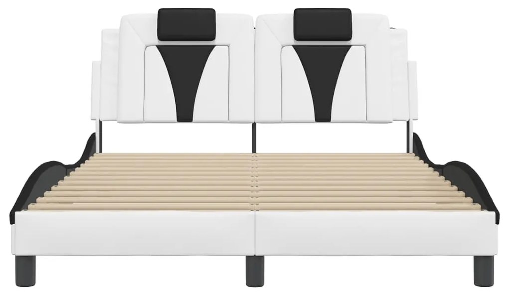 Estrutura cama c/ cabeceira couro artif. 140x190cm branco/preto