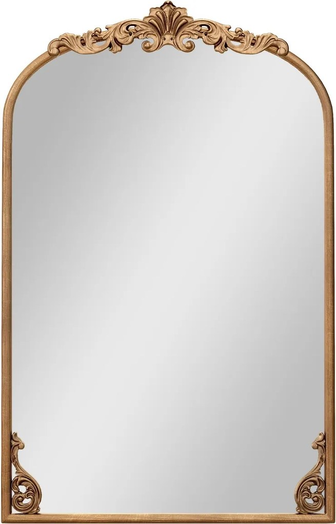 Espelho Curvo para Parede 76 x 51 cm Barroco Ornamentado Tradicional Vintage Dourado com Moldura de Metal Dourado