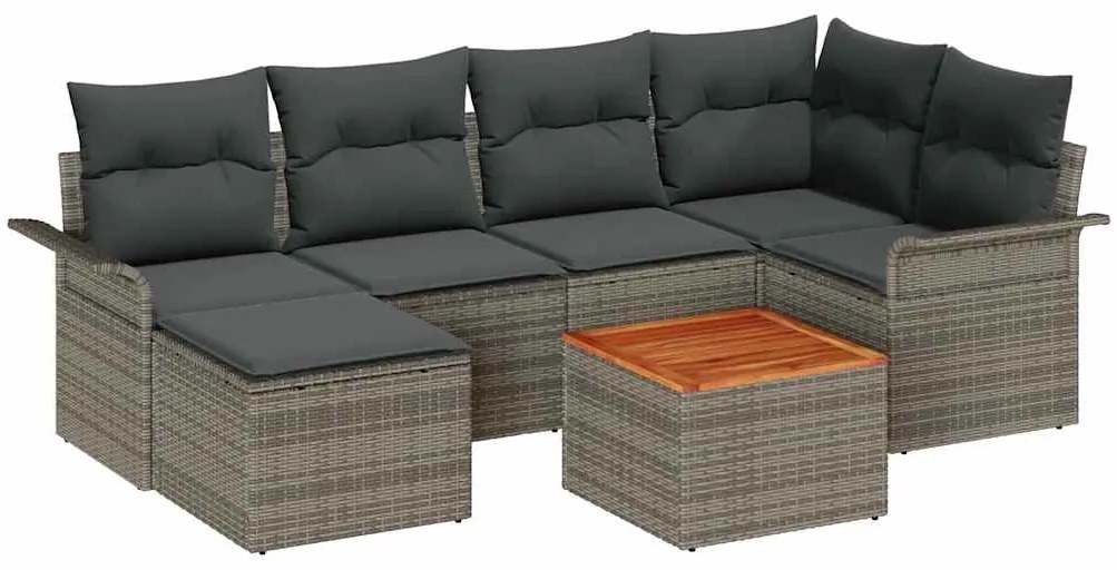 Conjunto de sofá de jardim de 7 peças da com almofadas cinza em rattan