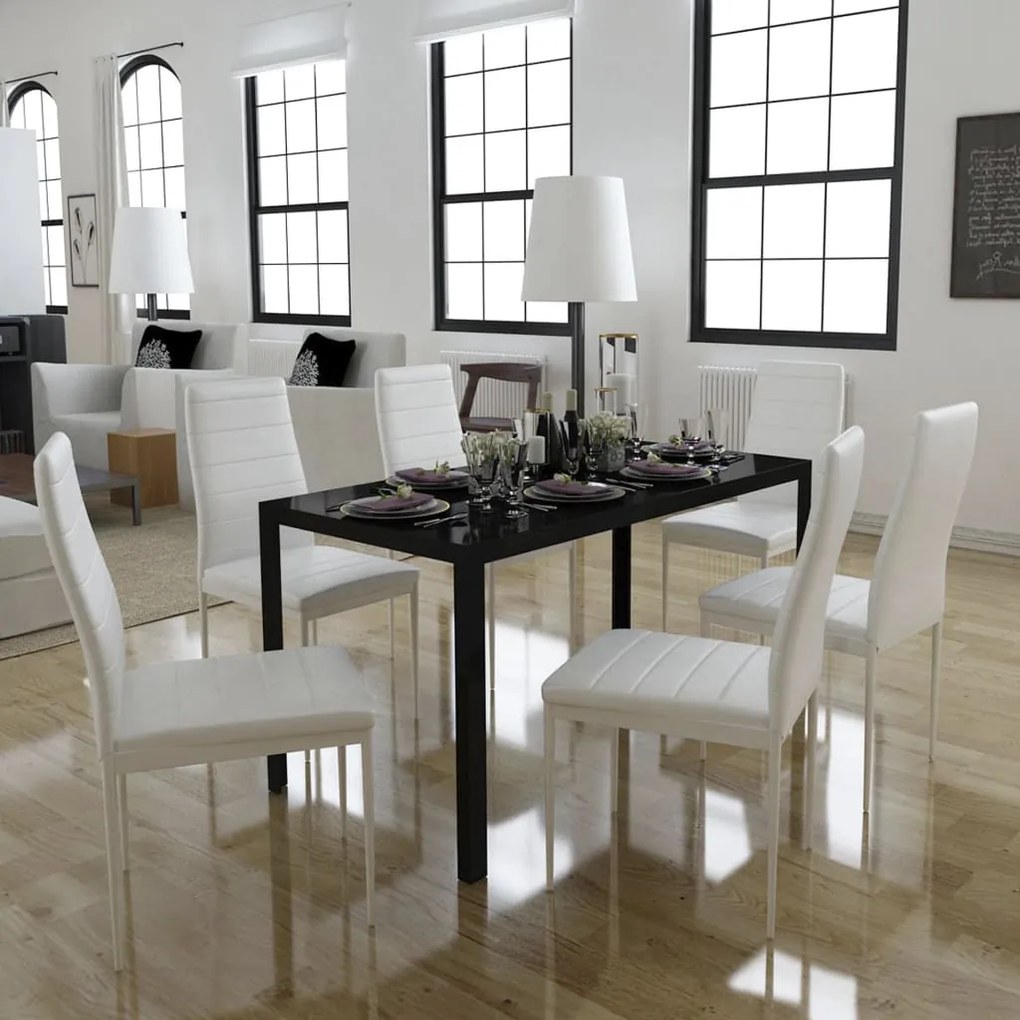 vidaXL Conjunto de mesa de jantar de 7 peças preto e branco