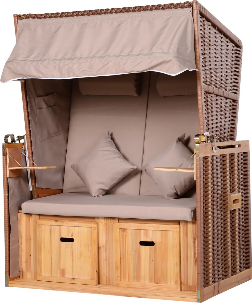 Outsunny Cesto de Praia para 2 Pessoas com Encosto Reclinável Bege 118 x 79 x 160 cm | Aosom Portugal