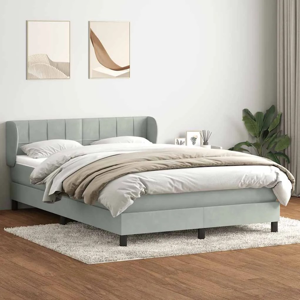 vidaXL Cama com molas/colchão 140x220 cm veludo cinzento-claro