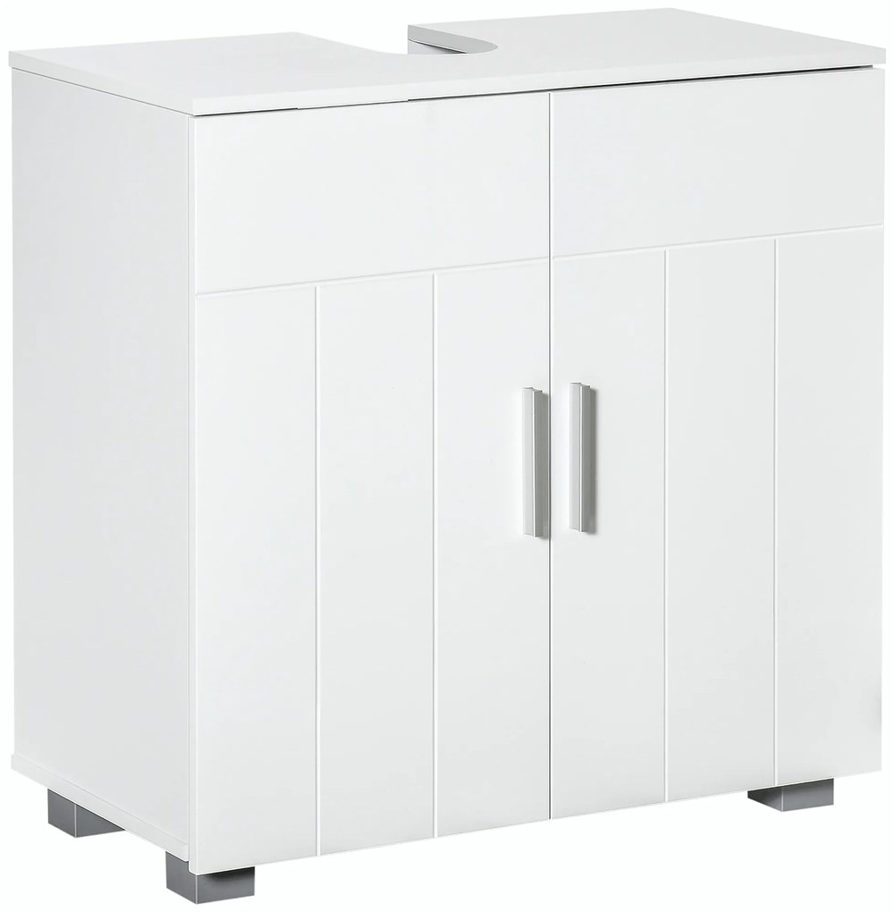 kleankin Móvel para Lavatório Pousar Armário Casa de Banho de Madeira com 2 Portas e Prateleira Interior Ajustável Moderno 60x30x60cm Branco
