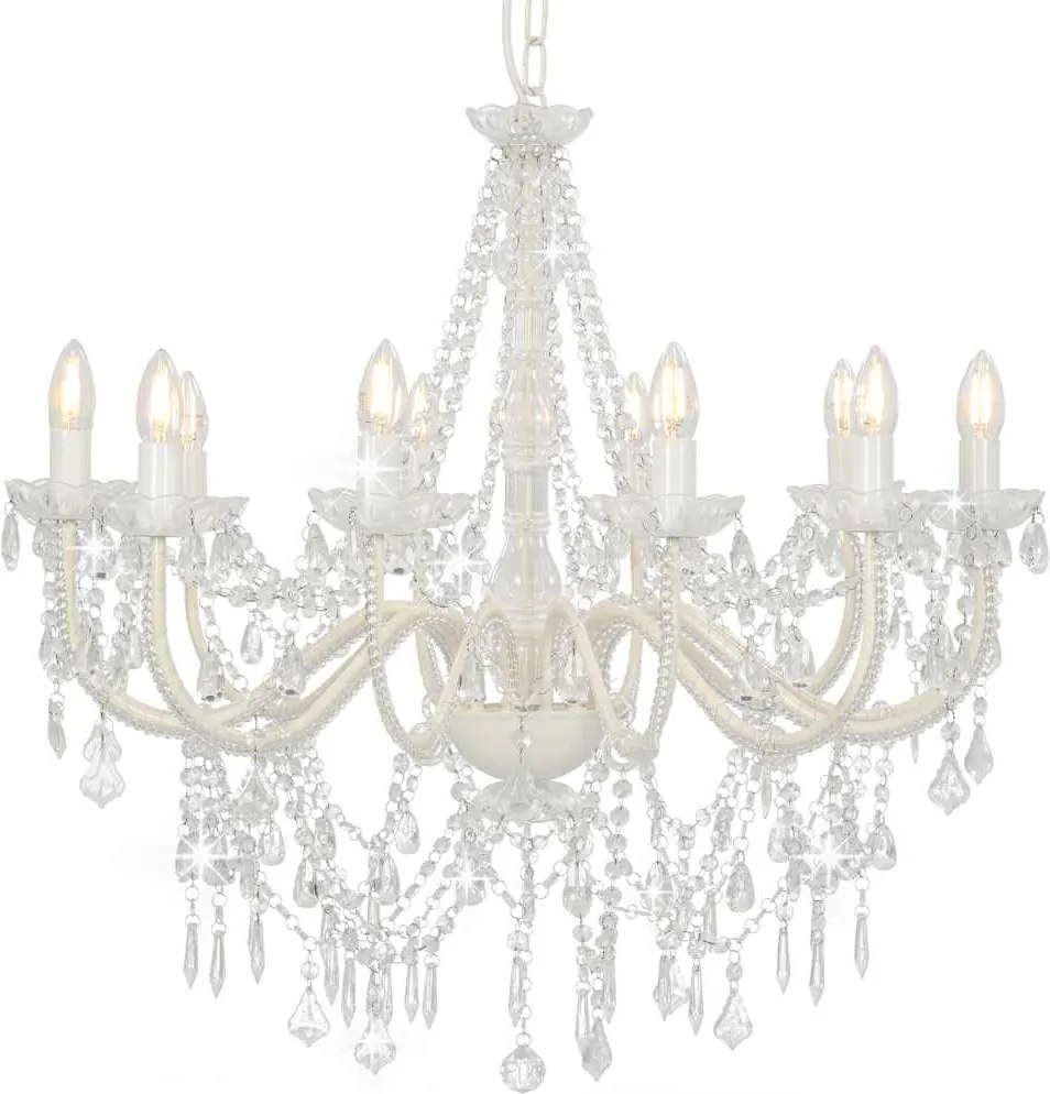 281608 vidaXL Lustre com contas lâmpadas 12 x E14 branco
