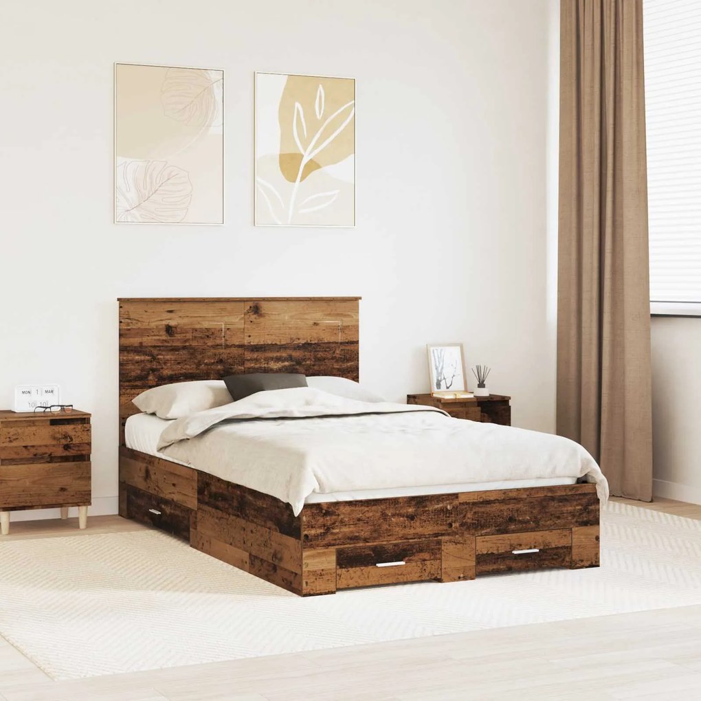 vidaXL Estrutura da Cama com cabeceira Madeira antiga 135 x 190 cm