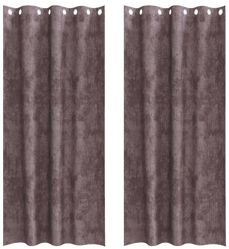 Cortinas de Veludo 2 pcs com Ilhós Marrom 260x140 cm
