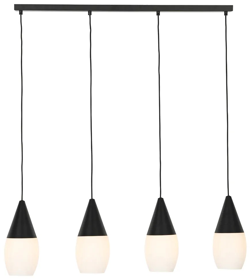 Candeeiro de suspensão moderno preto com vidro opalino 4 luzes - Drop Moderno
