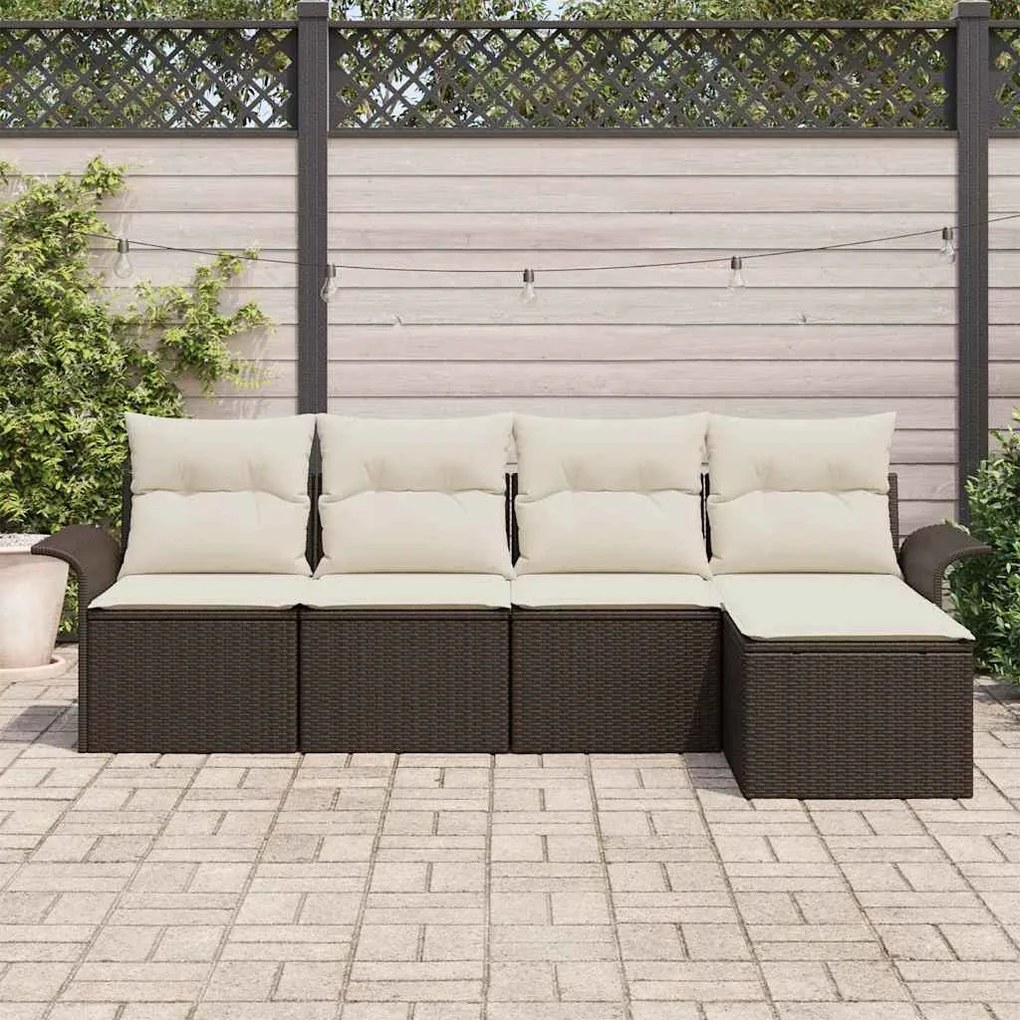 Conjunto de Sofá de Jardim vidaXL de 5 Peças com Almofadas Castanho Vi