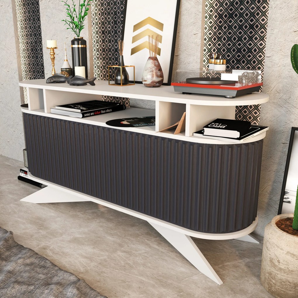 Aparador Stor – Branco/Antracite – 150x43x75 cm