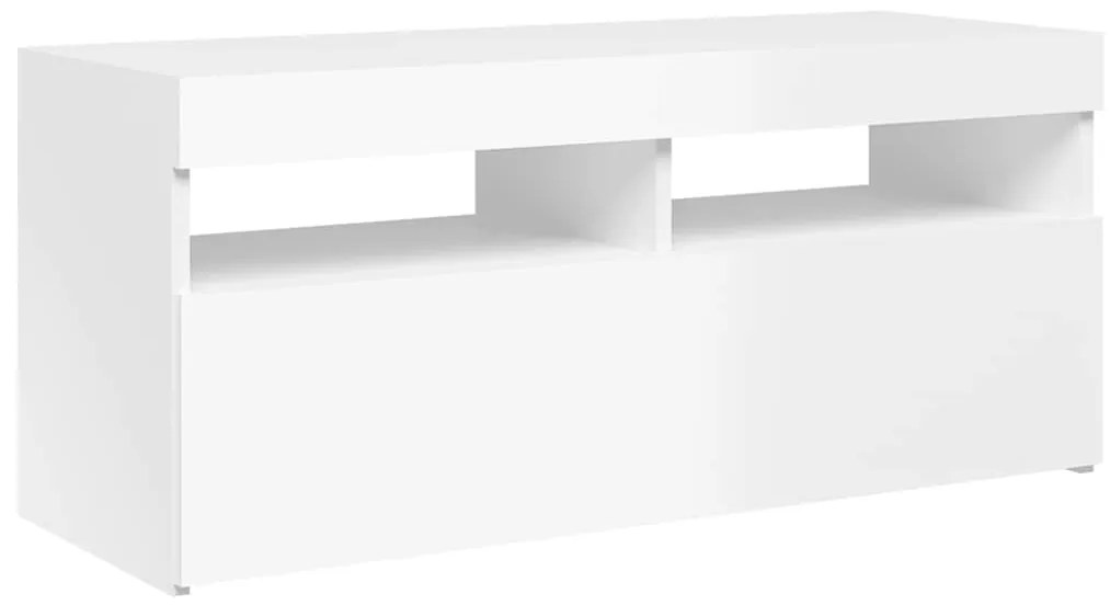 Móvel de TV com luzes LED 90x35x40 cm branco brilhante