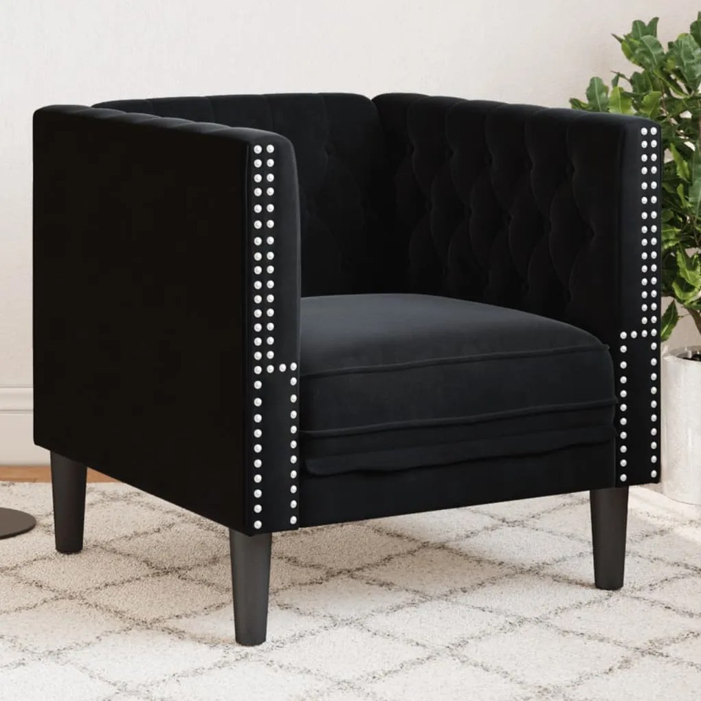 vidaXL Sofá chesterfield veludo preto