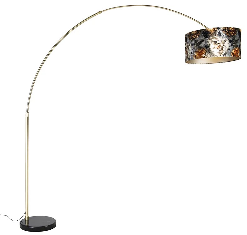 Candeeiro de Arco Latão com Abajur Preto Design Floral 50 cm - XXL Clássico / Antigo