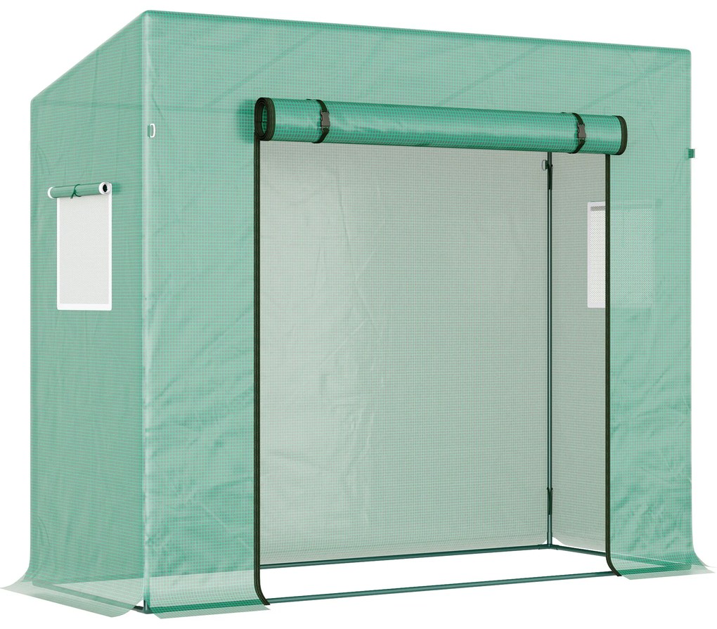 Outsunny Estufa de Jardim com Tubos de Aço 1 Porta e 2 Janelas Enroláveis 200x73x150-168 cm Verde
