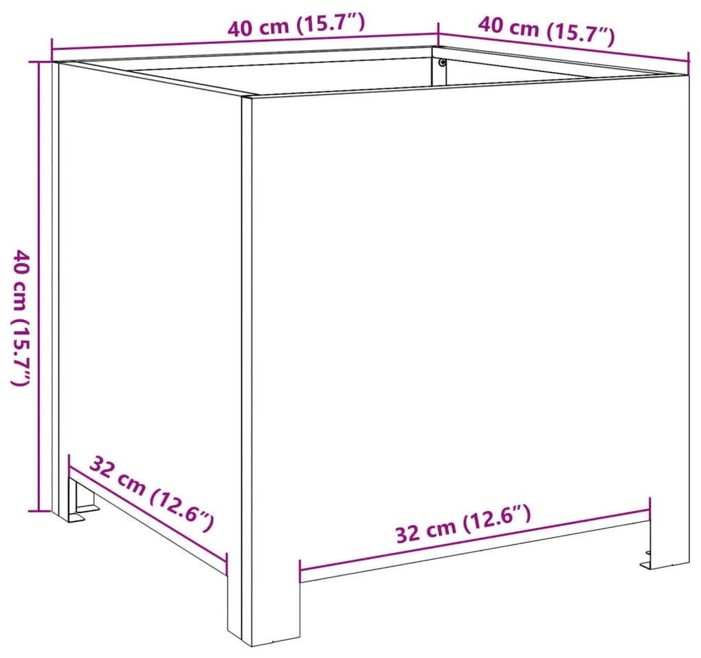 Vaso/floreira de jardim 40x40x40 cm aço galvanizado
