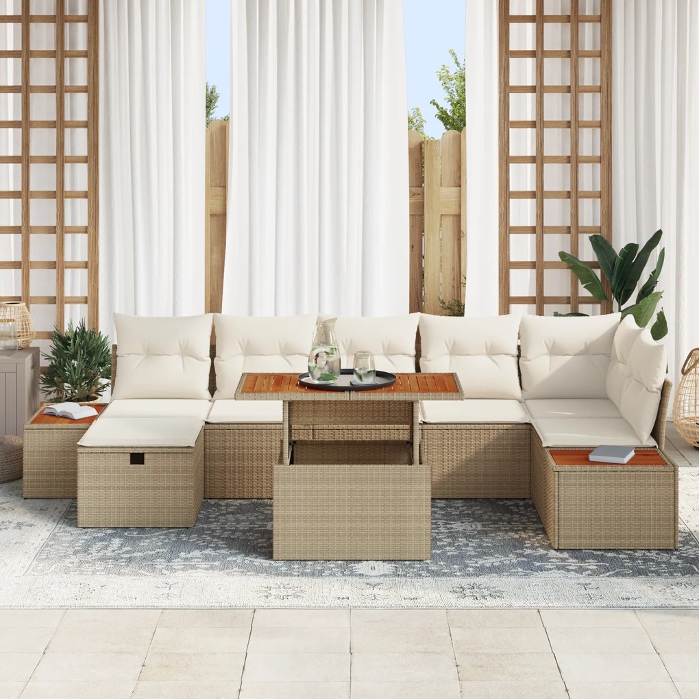 Conjunto de Sofá de 8 Peças para Jardim com Almofadas Beje Rattan Sint