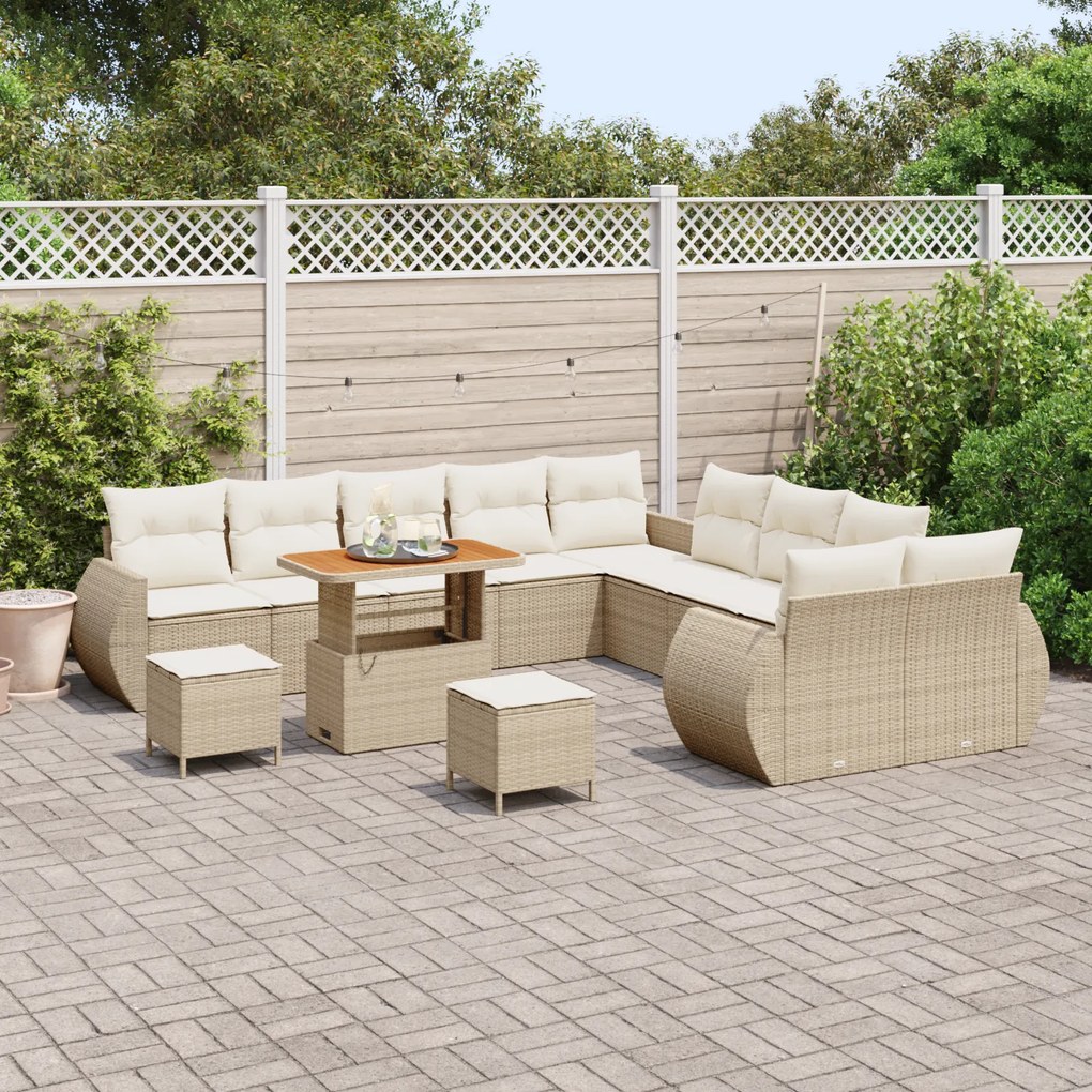 Conjunto de Sofá de Jardim vidaXL de 13 Peças com Almofadas Bege Ratta