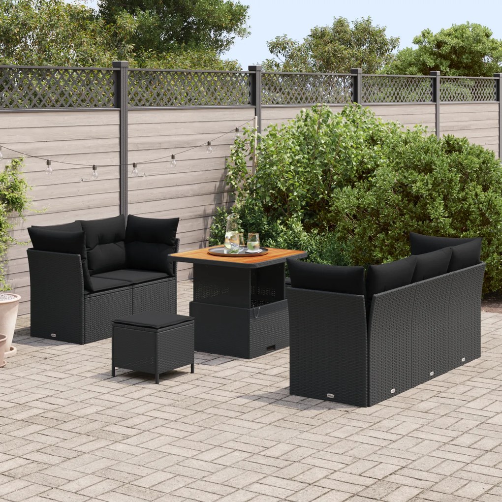 Conjunto de Sofás de Jardim de 8 Peças vidaXL com Almofadas Preto Ratt