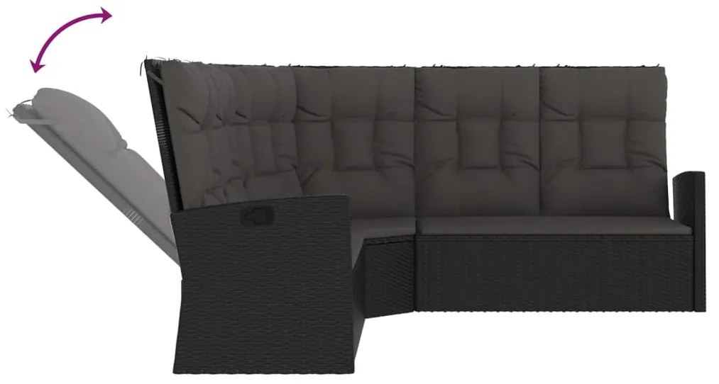 2 pcs conjunto lounge de jardim c/ almofadões vime PE preto