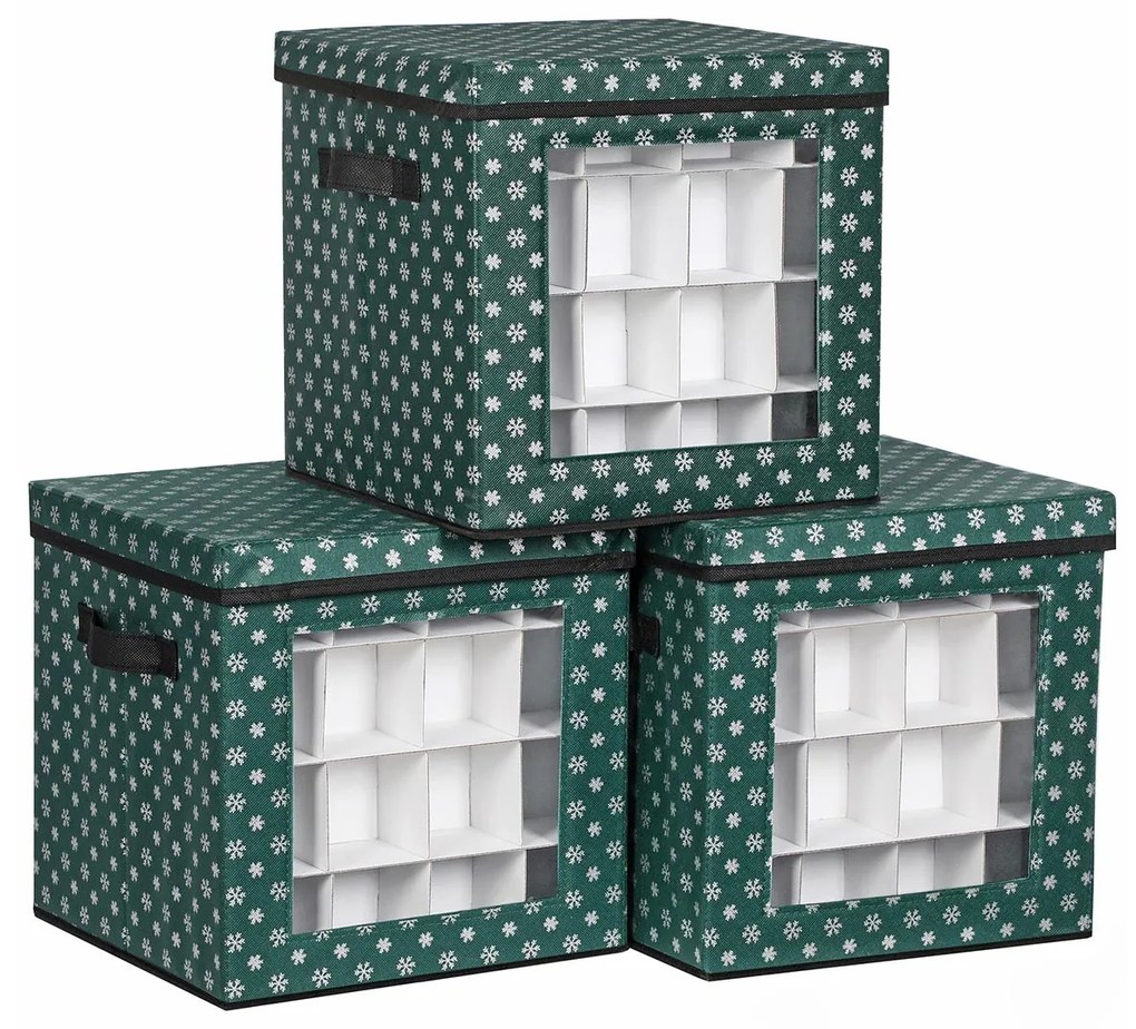 Caixas de armazenamento para bolas de Natal com divisões modulares. | SONGMICS | 30.5 x 30.5 x 30.5 cm | verde | RFB029G01.