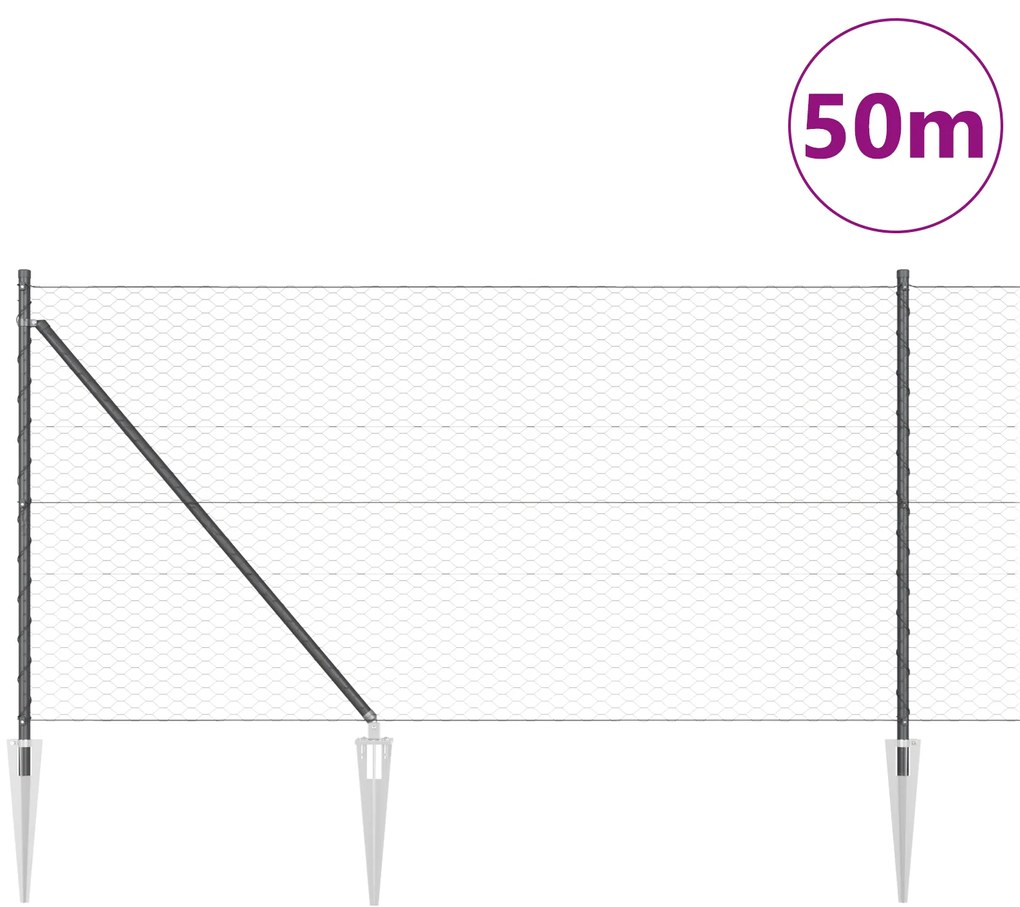 Cerca Hexagonal vidaXL Cinza 1x50 m Aço