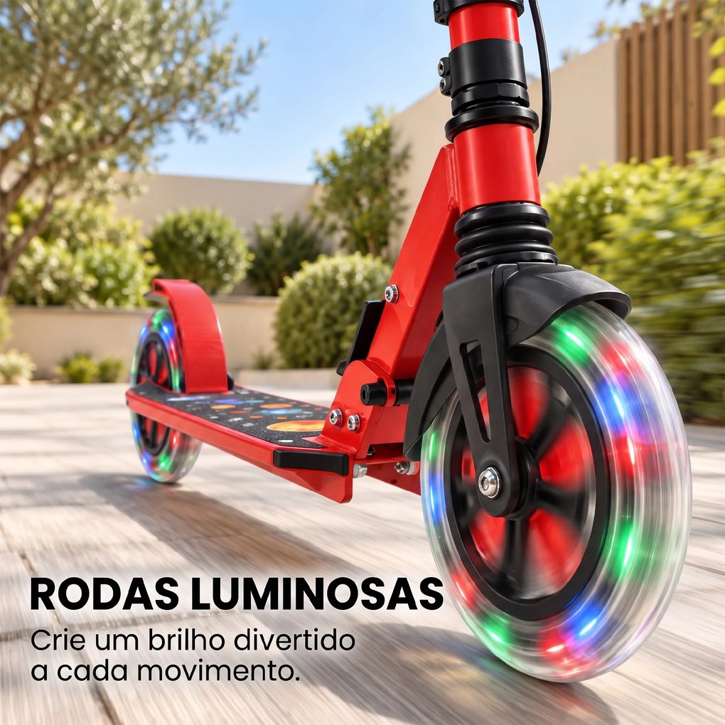 Trotinete Dobrável para Adolescentes e Adultos Rodas Luminosas Guiador Ajustável Travão Duplo Amortecimento Vermelho