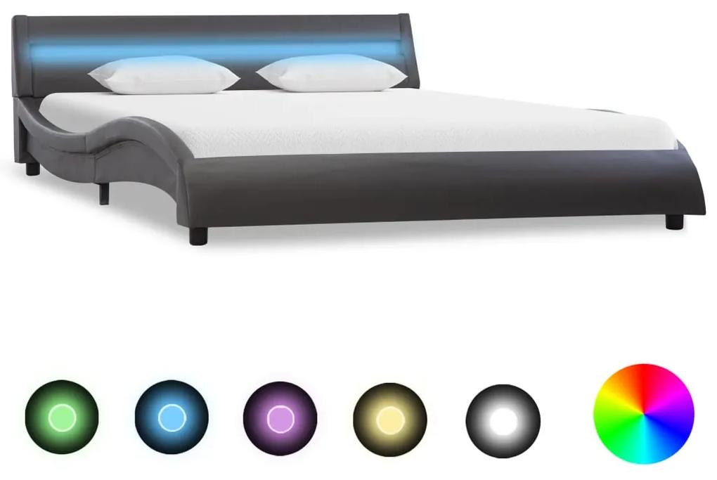 285693 vidaXL Estrutura de cama com LED 140x200 cm couro artificial cinzento