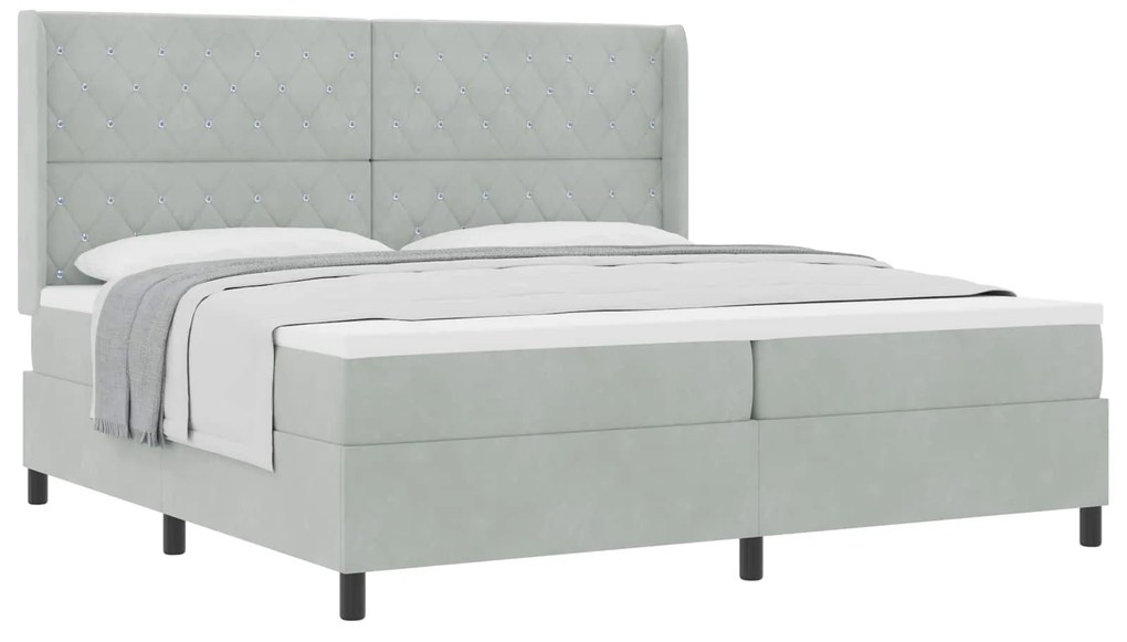 vidaXL Cama Box com colchão Cinzento-claro 200 x 200 cm Veludo