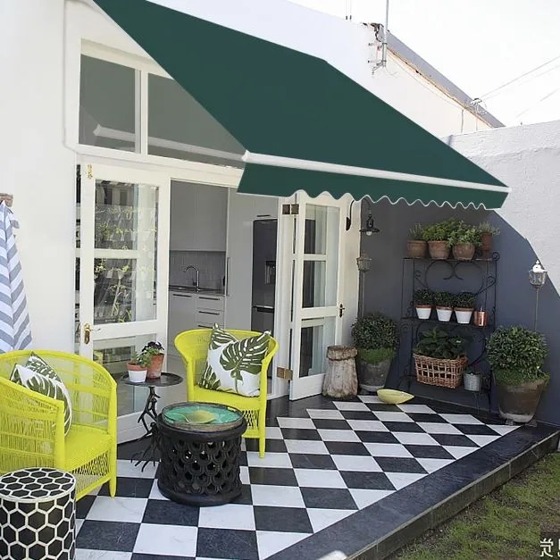 Toldo retrátil 4 x 2,5 m para varanda, terraço Cobertura em poliéster com manivela manual Estrutura em alumínio resistente Verde
