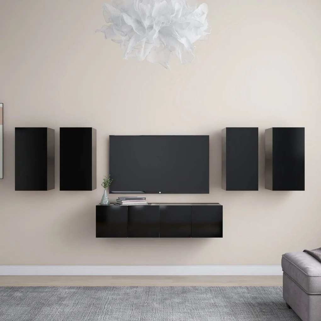 vidaXL 6 pcs conjunto de móveis de TV derivados de madeira preto