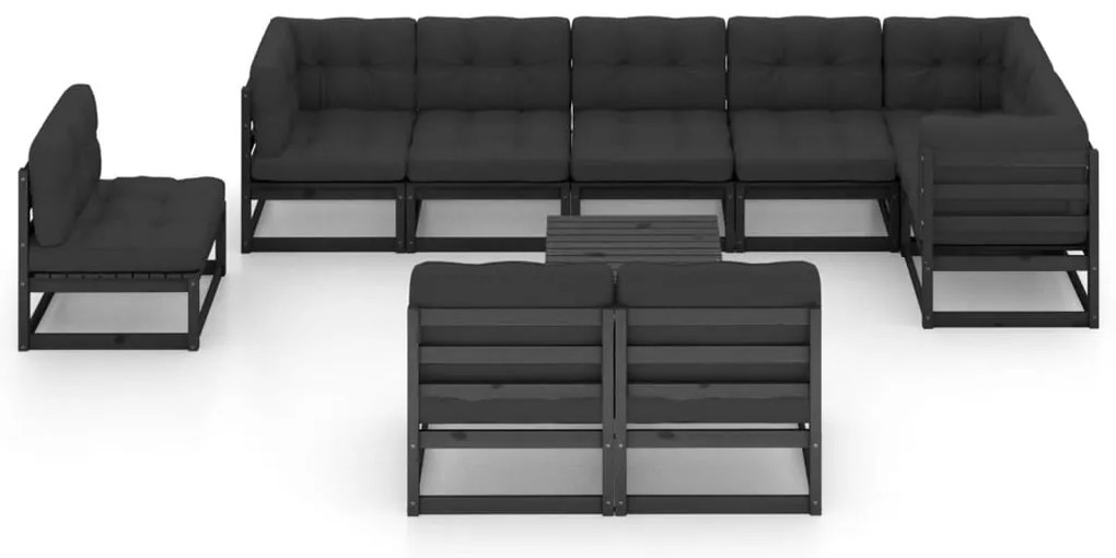 10 pcs conjunto lounge de jardim c/ almofadões pinho maciço