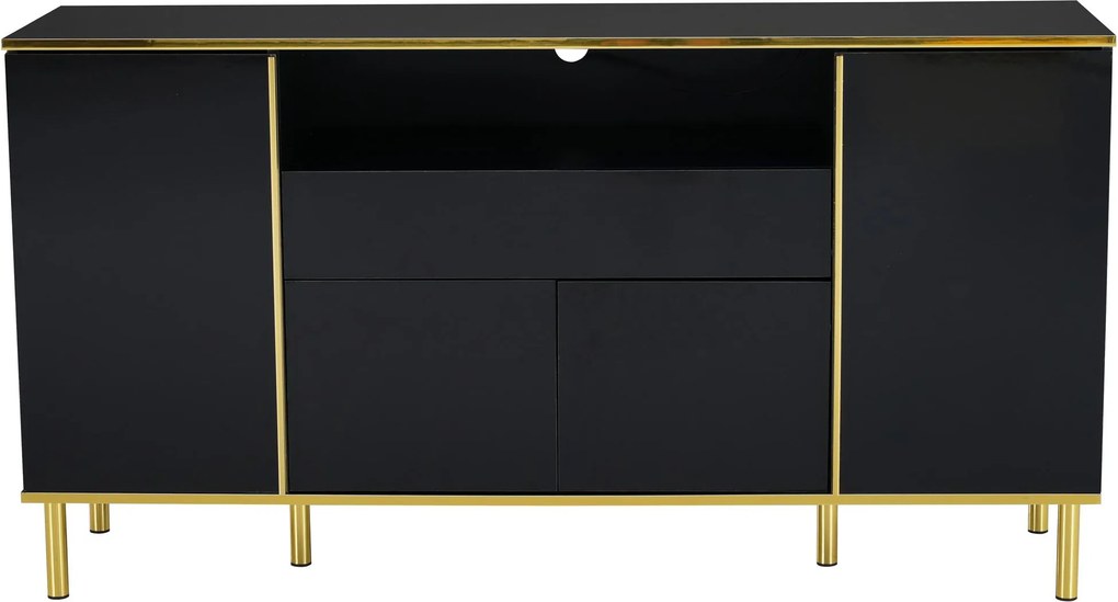 Aparador com iluminação LED, 4 portas, 1 gaveta, 150x40x80 cm, Preto