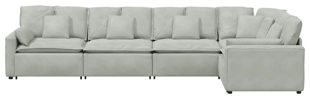 Sofá modular com almofadas veludo cinzento-claro